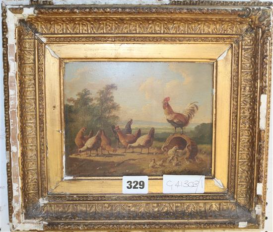 19th Century Dutch oil on board of a farmyard scene, signed